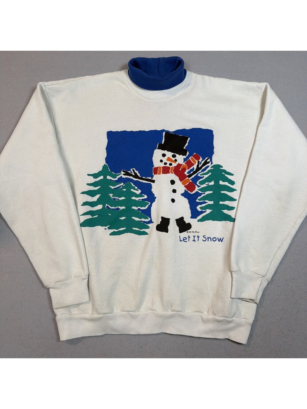 Vintage 90s Lee Turtleneck Let It Snow Sweatshirt White Snowman USA Made XL